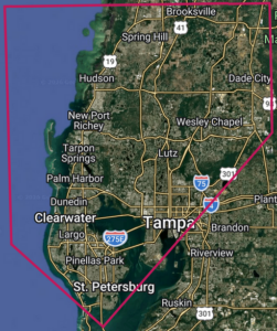 Service Map for Spa Solutions - based in New Port Richey but we service the surrounding Tampa Bay Area